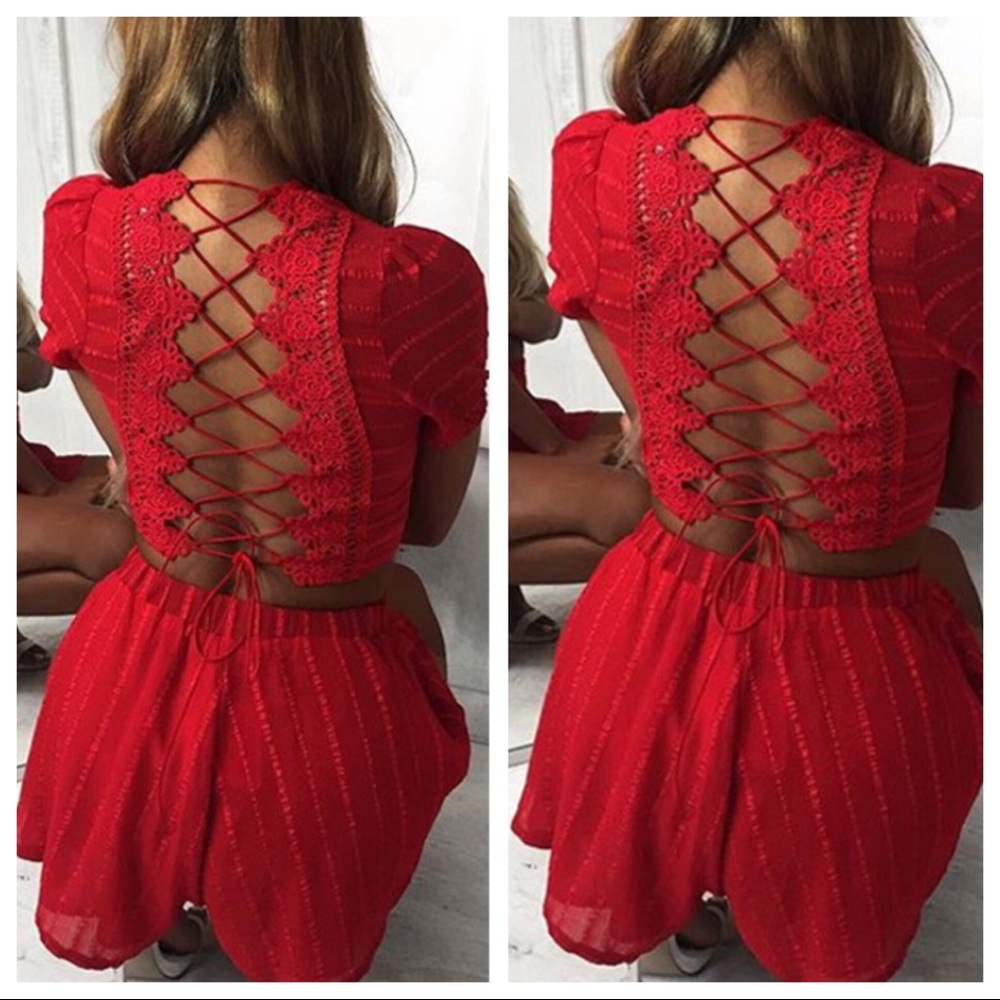 Red lace up playsuit